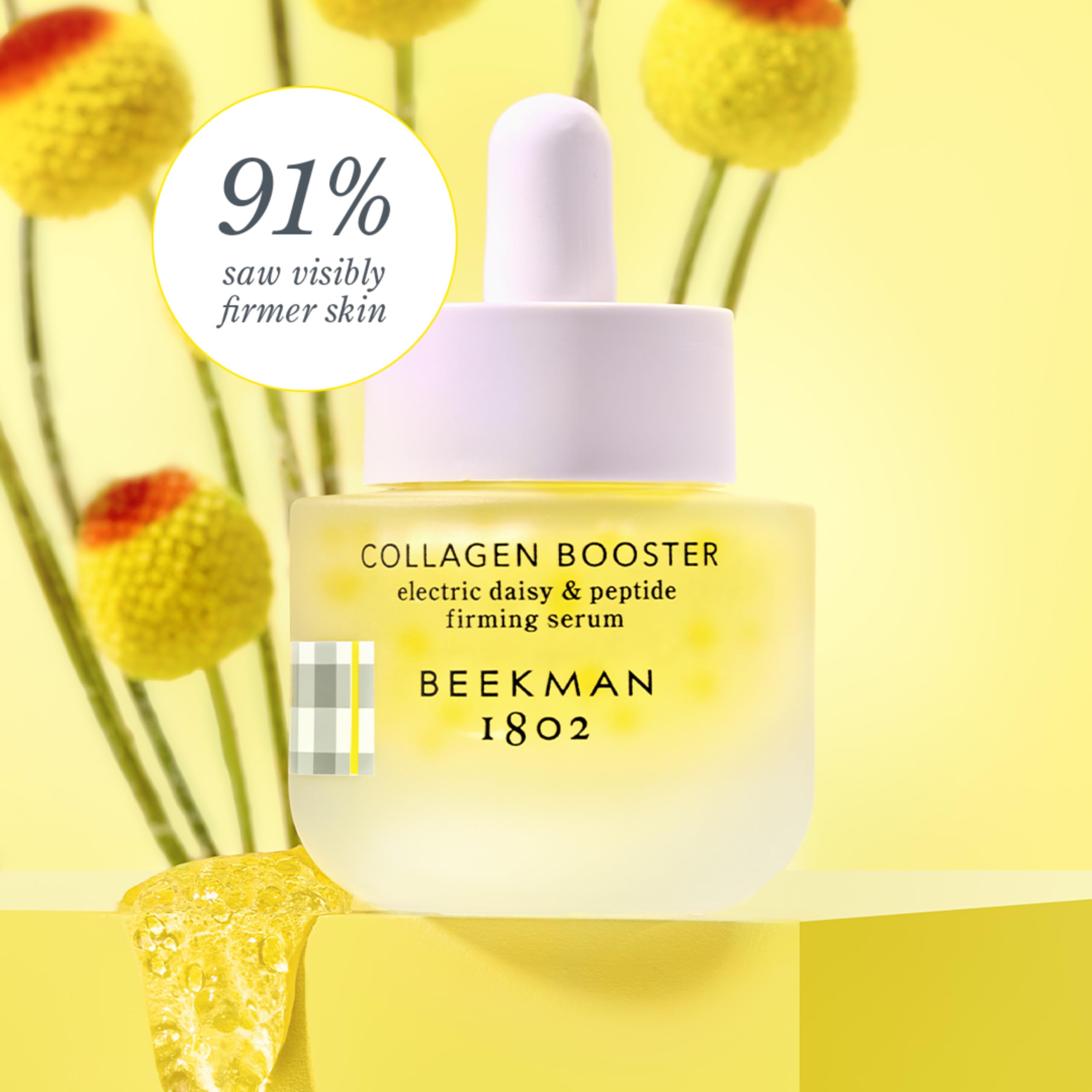 Close-up of serum drop with bubbles indicating quick hydration and active ingredients.