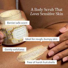 Beekman 1802 creamy scrub in action for a spa-like shower experience.