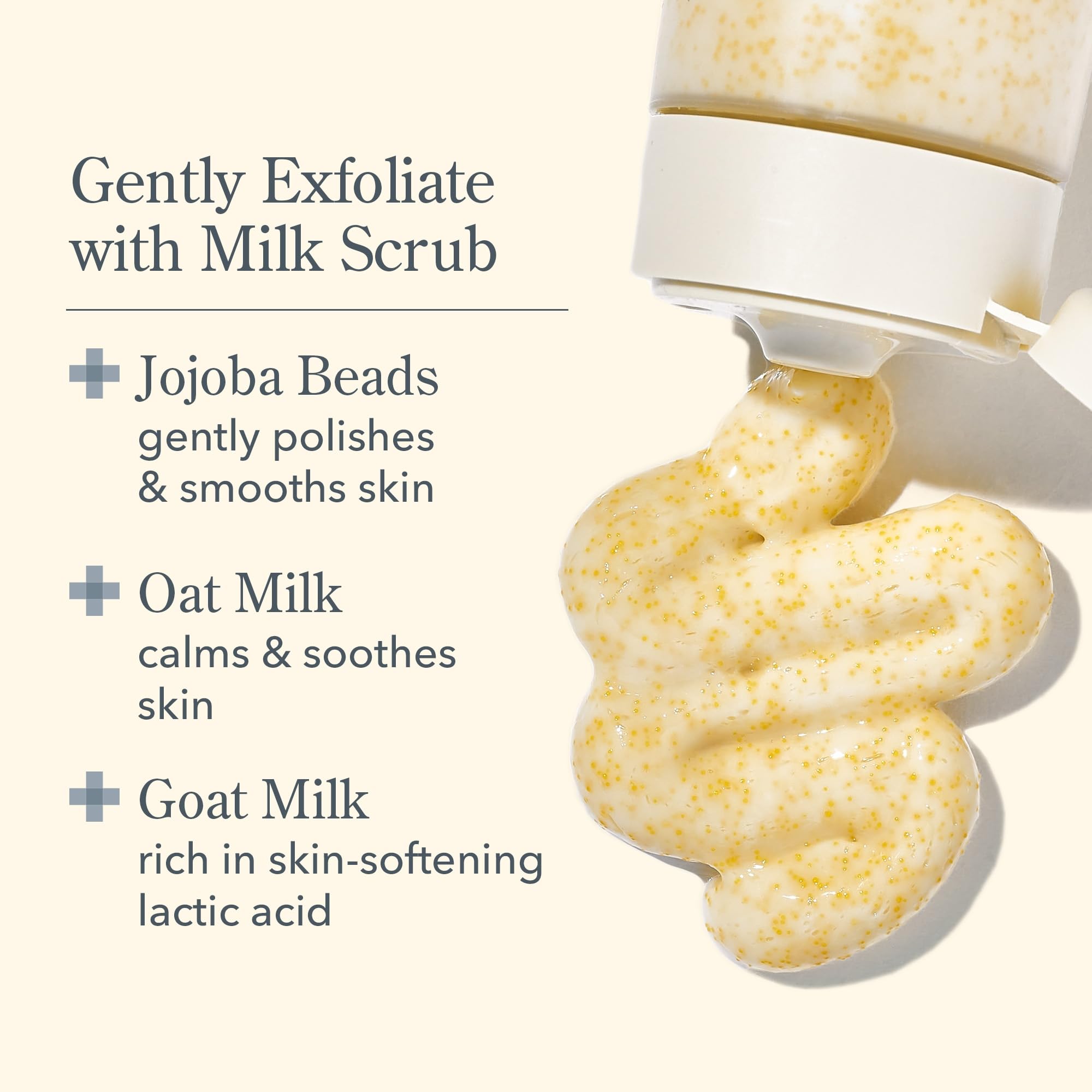 Beekman 1802 fragrance-free scrub texture emphasizing gentle exfoliation.