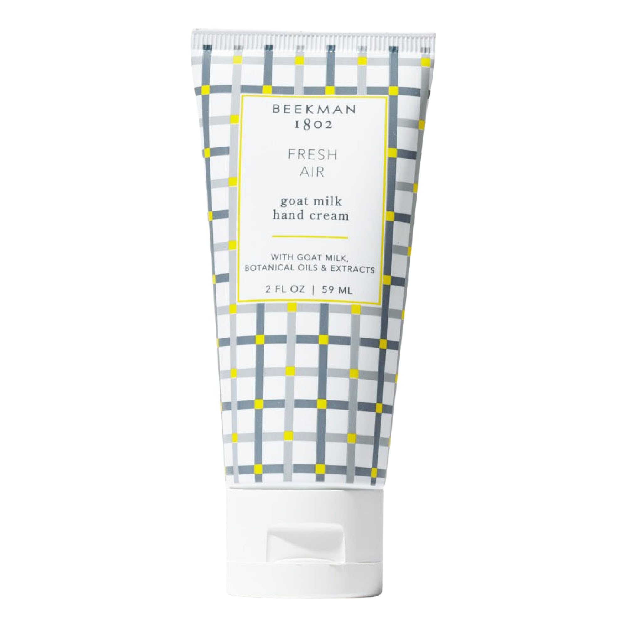 Beekman 1802 Fresh Air goat milk hand cream bottle for soothing hydration.