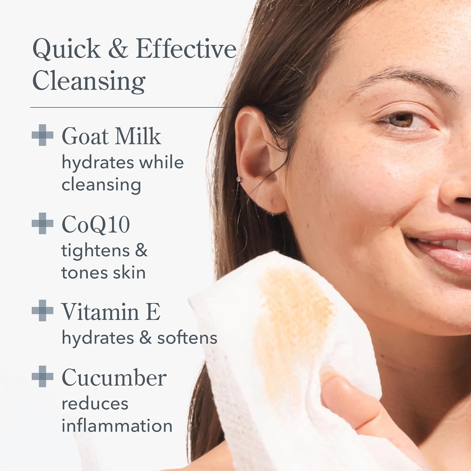 Beekman 1802 goat milk wipes texture close-up shows gentle cleansing
