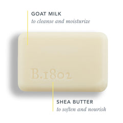 Beekman 1802 Goat Milk Bar in use, creamy lather nourishes skin.