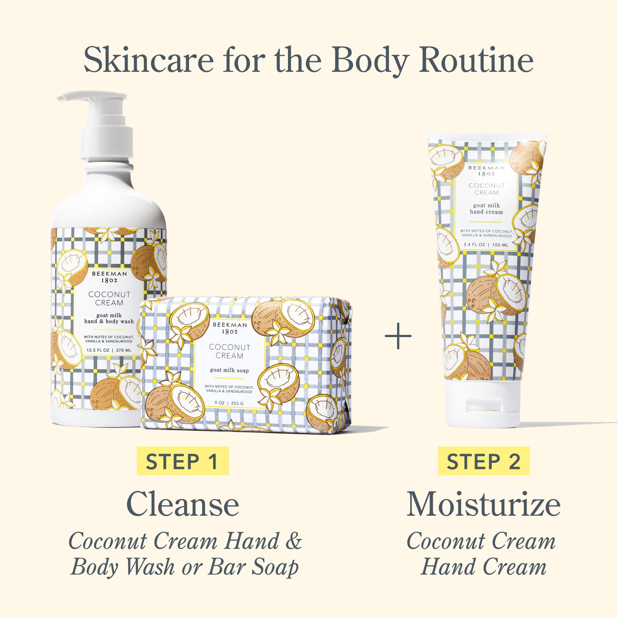 Beekman 1802 Goat Milk Hand Cream packaging communicates clean, sensitive-skin friendly design.