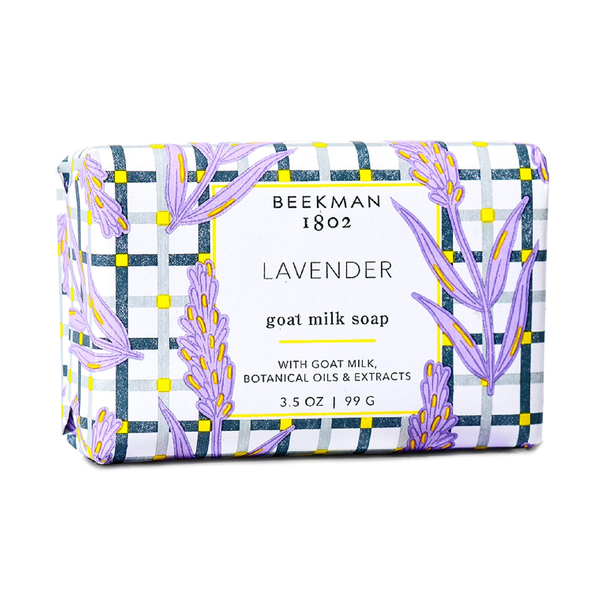 Beekman 1802 Goat Milk Lavender Bar close-up, gentle cleansing for sensitive skin.
