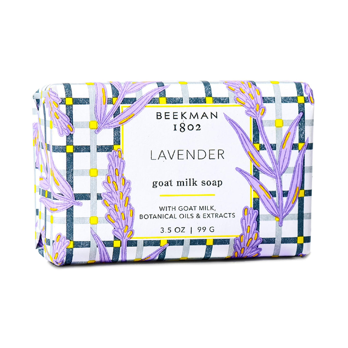 Beekman 1802 Goat Milk Lavender Bar close-up, gentle cleansing for sensitive skin.