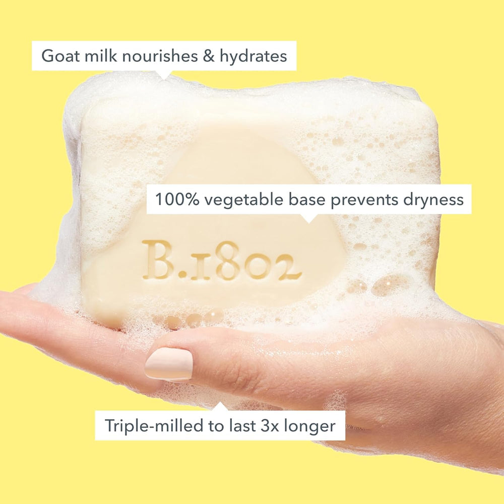 Beekman 1802 soap packaging highlights toxin-free formula for sensitive skin
