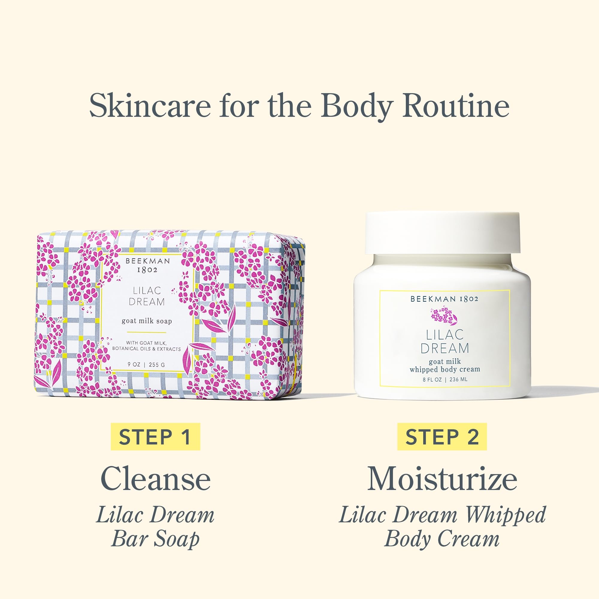 Beekman 1802 Lilac Dream wrapped bar on a clean surface, gift-ready skincare.
