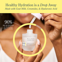 Beekman 1802 Milk Drops Ceramide Serum label design communicates clean, fragrance-free care.