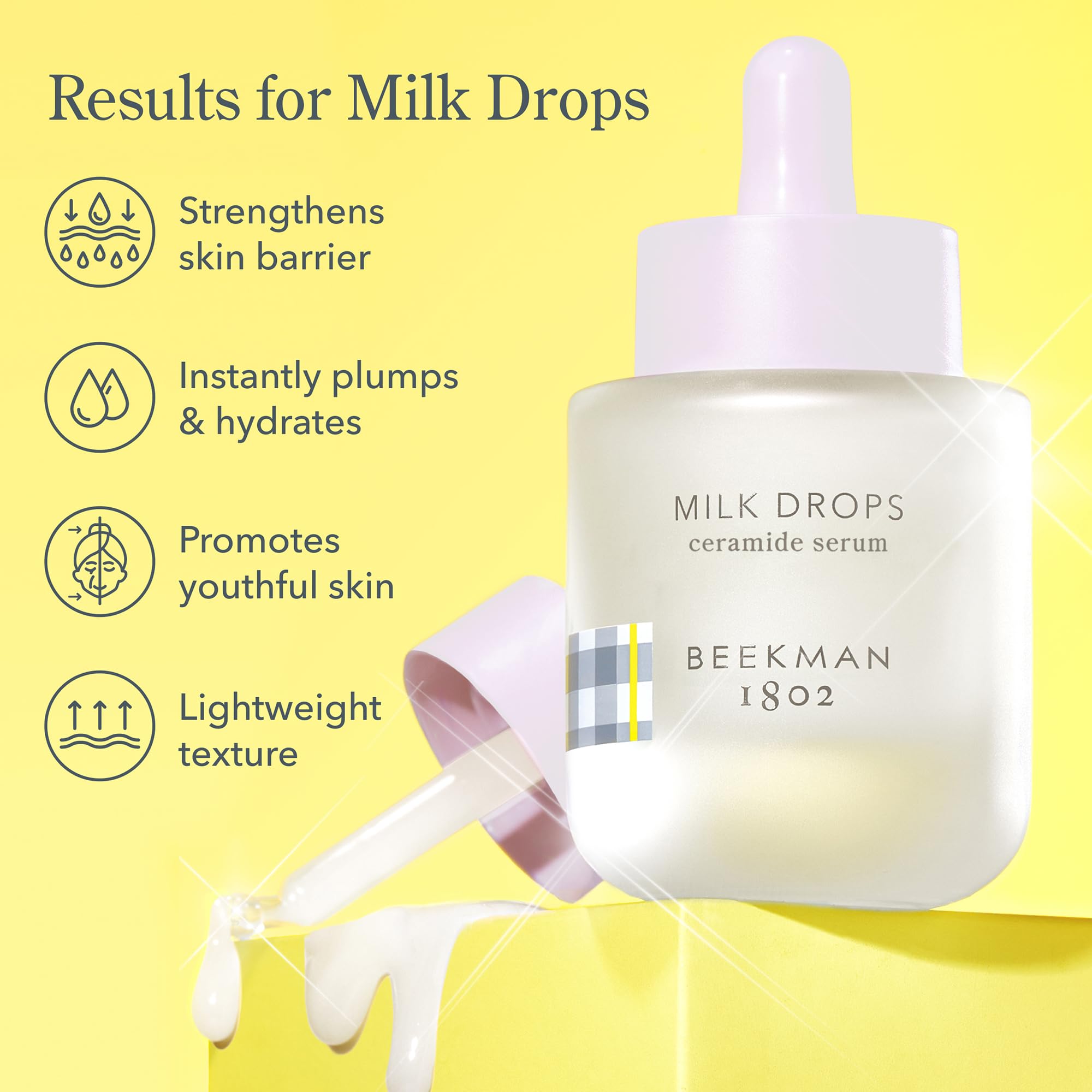 Beekman 1802 Milk Drops Serum on hand demonstrates easy daily application.