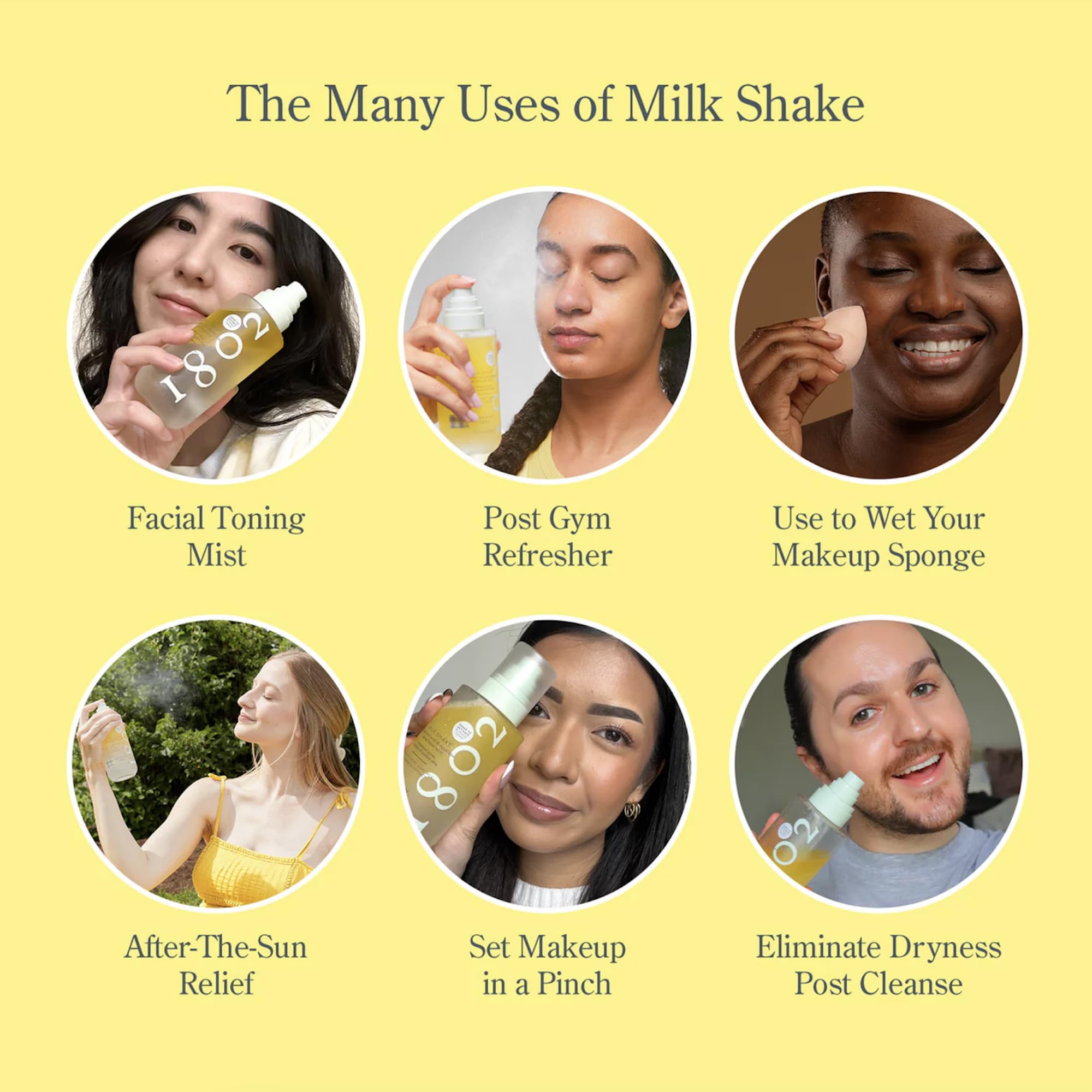 Beekman 1802 Milk Shake Face Mist fragrance-free packaging for sensitive mornings.