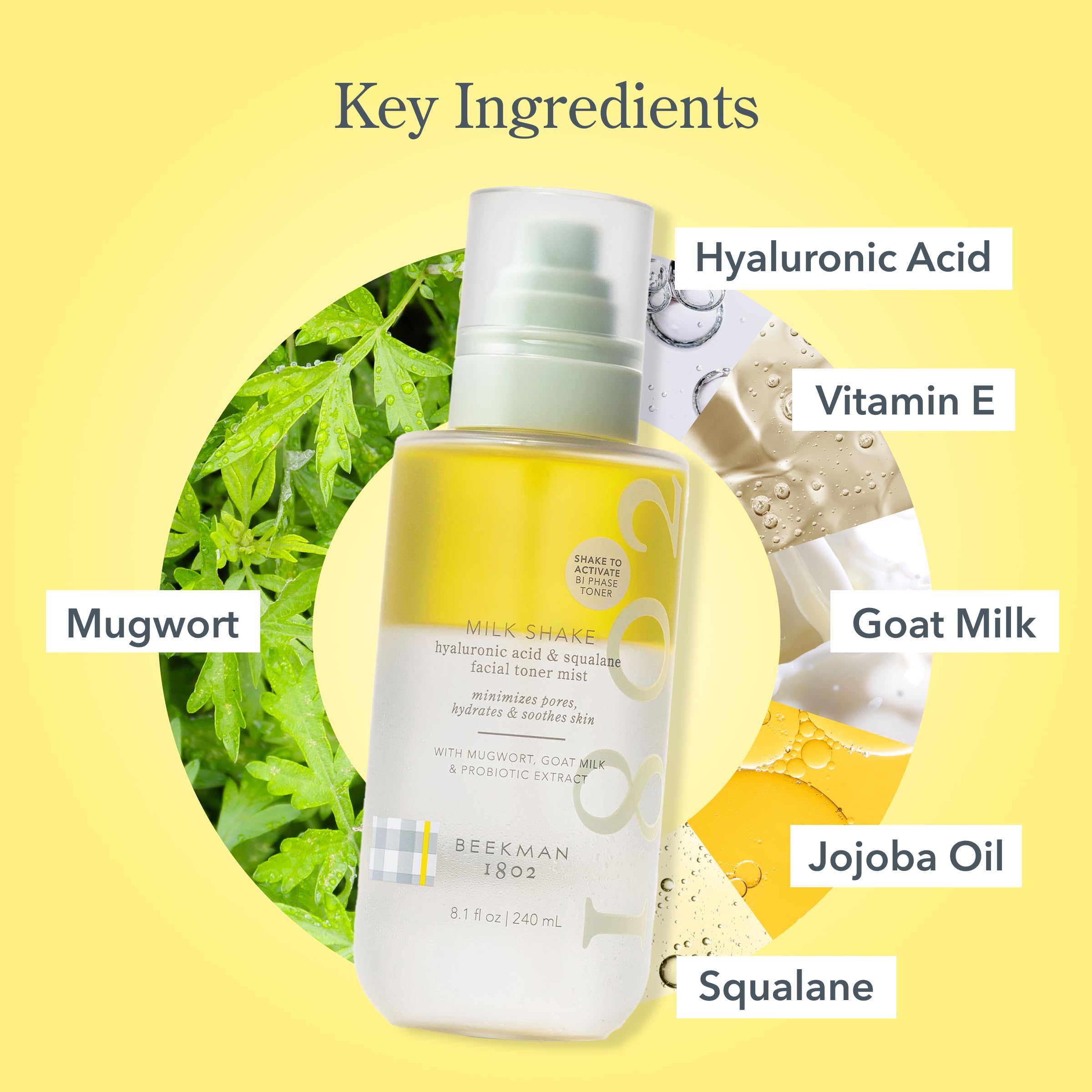 Beekman 1802 Milk Shake Face Mist hyaluronic acid for deep hydration.