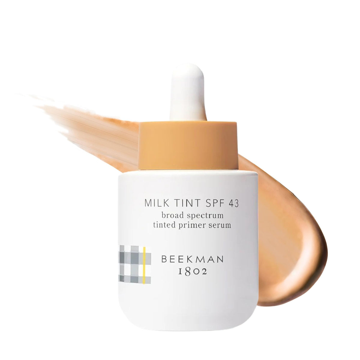 Beekman 1802 Milk Tint Primer Tan bottle with SPF 43 for light coverage.