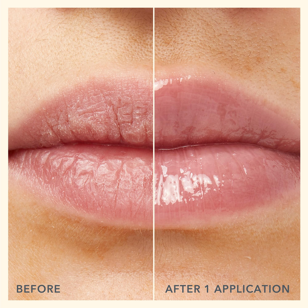 Beekman 1802 Oh Mega Milk Lip Oil application on lips for smooth shine