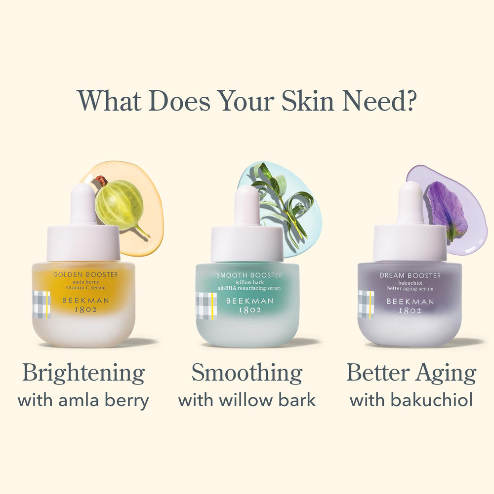 Plant-based vitamin C support in Beekman 1802 serum without synthetic additives.
