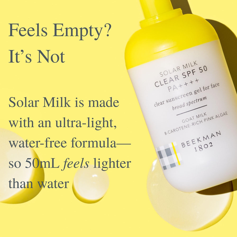 Beekman 1802 Solar Milk supports hydration and skin balance.