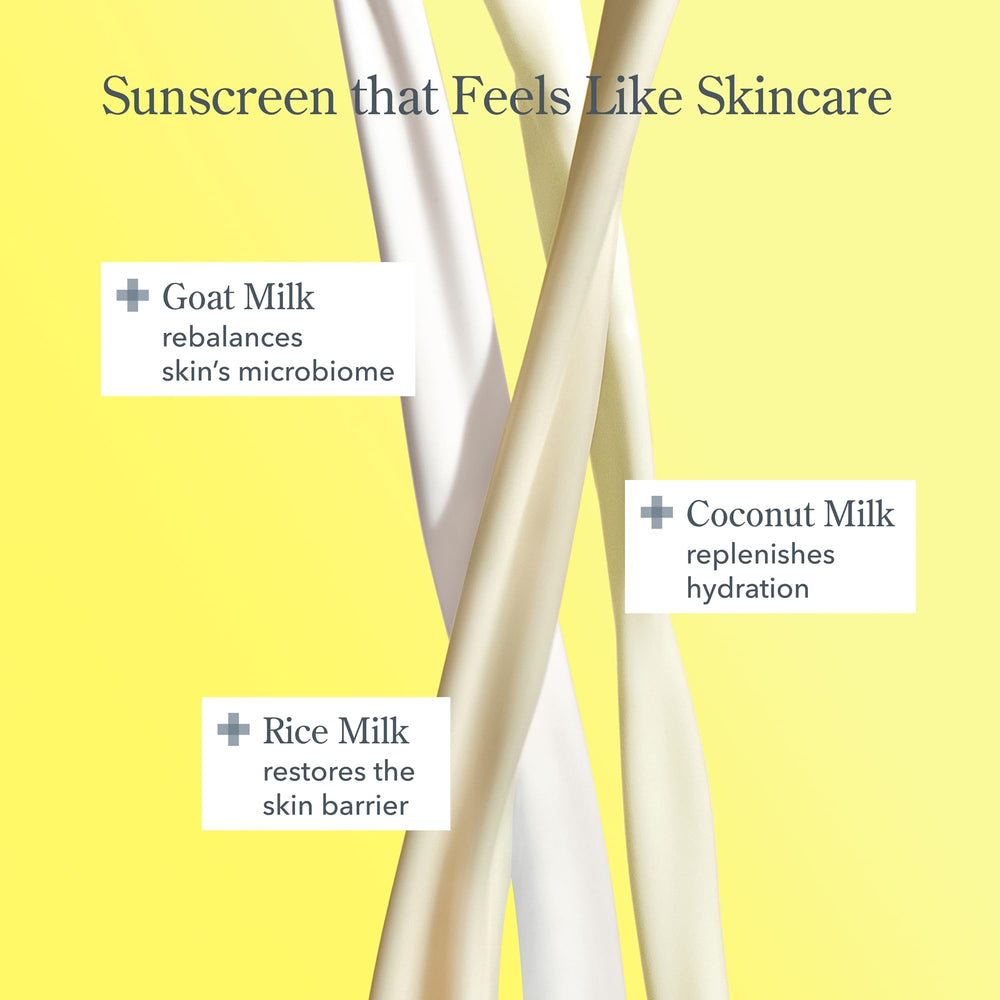 Beekman 1802 Solar Milk SPF 50 packaging label highlights broad spectrum protection.