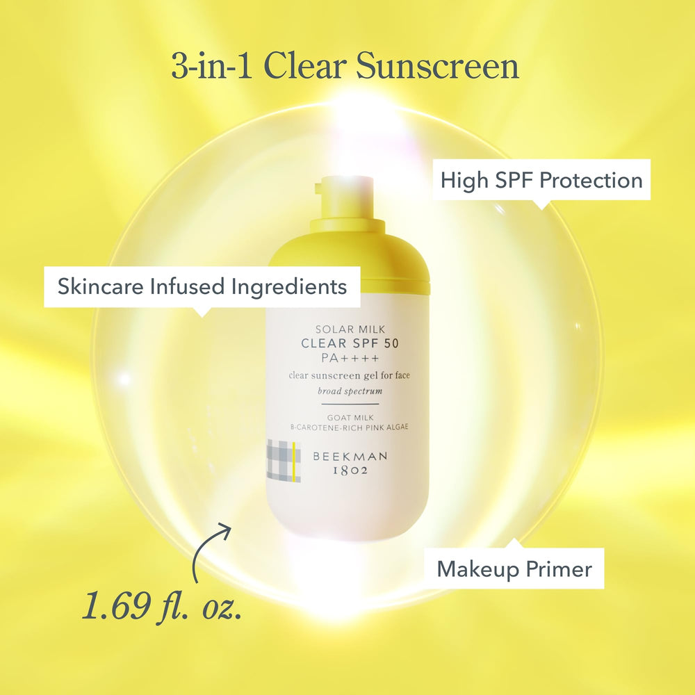 Beekman 1802 Solar Milk ready for makeup in morning routine.