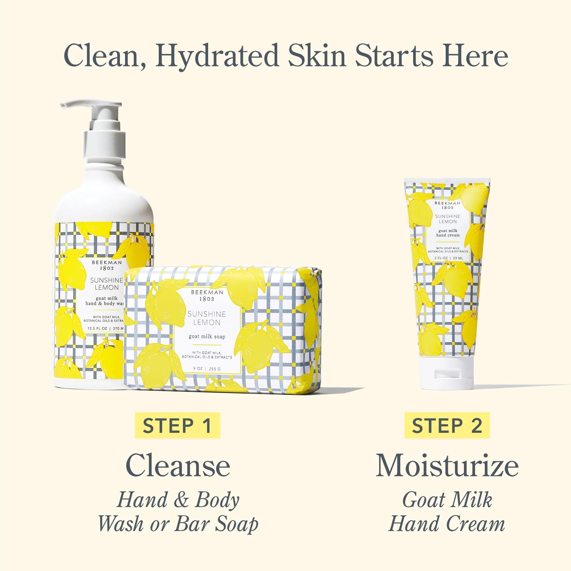 Beekman 1802 Sunshine Lemon bar in bath routine offers gentle skincare during showers.