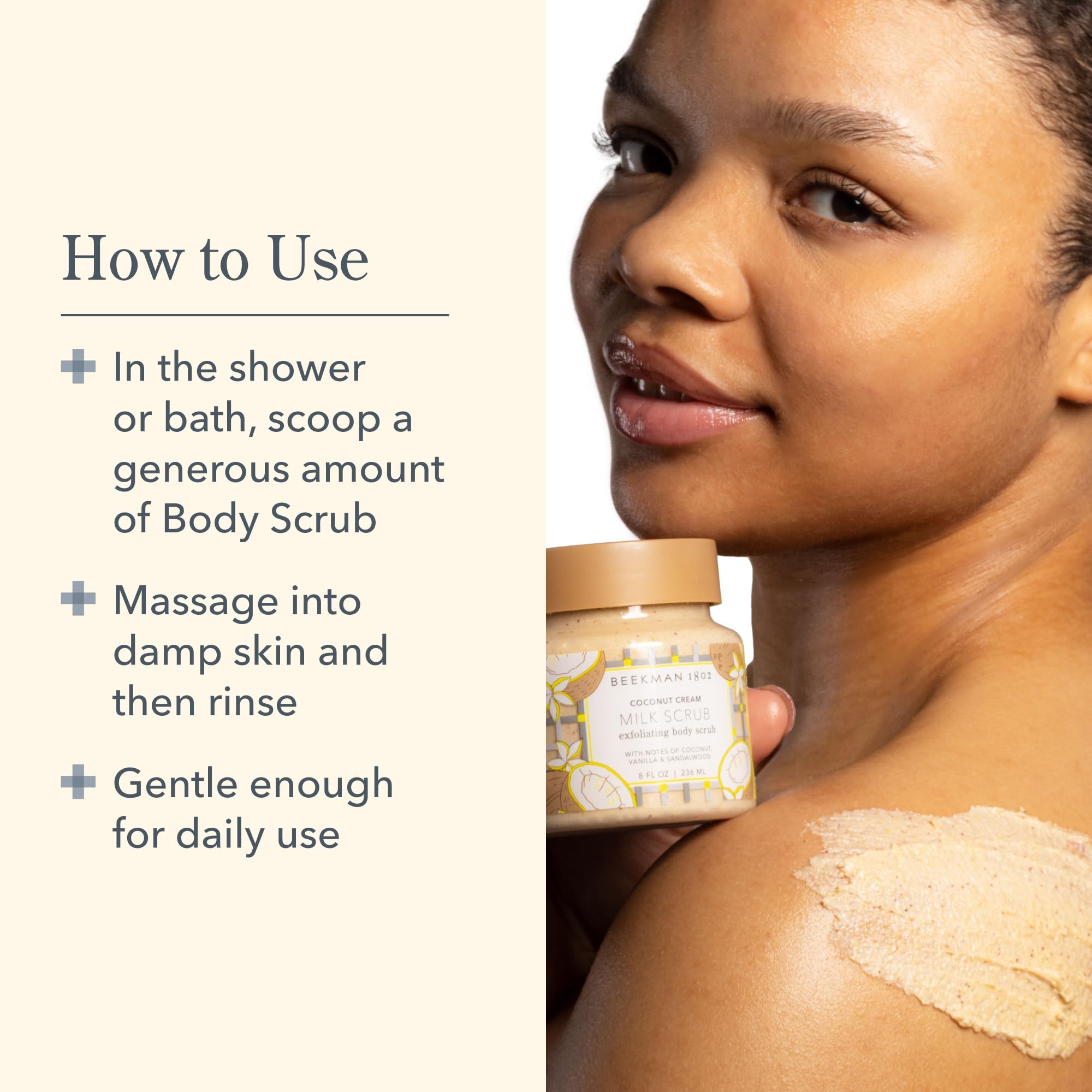 Beekman 1802 goat milk enriched with vitamins and minerals for skin health.