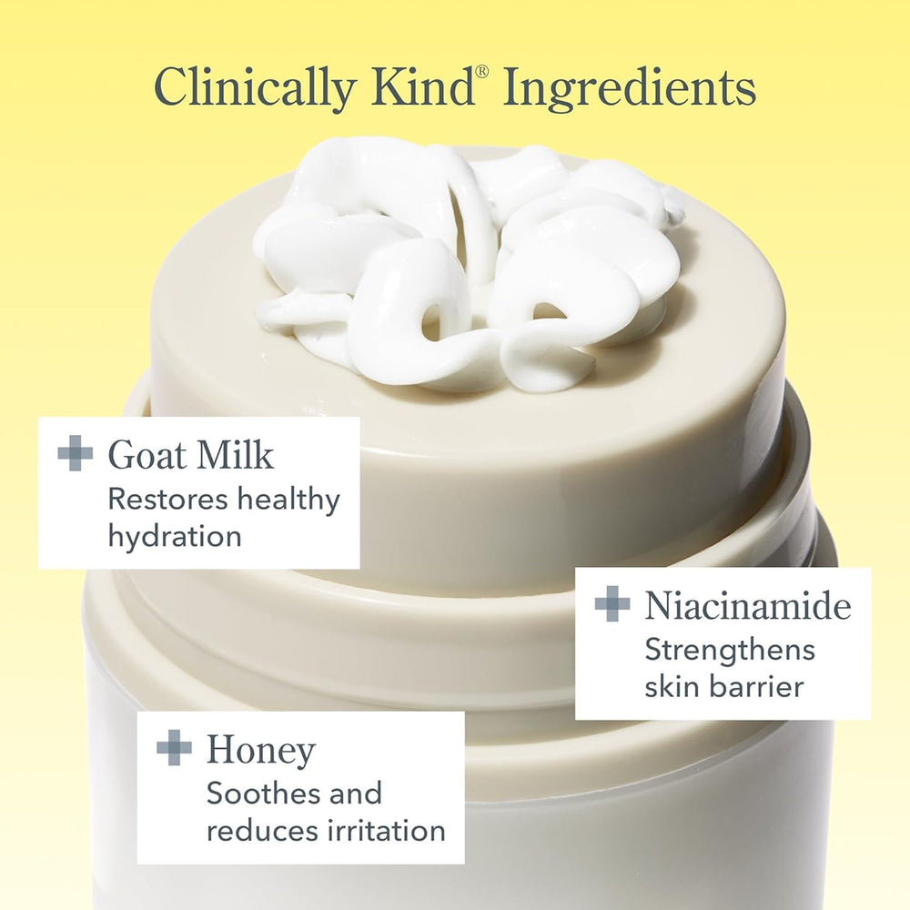 Beekman 1802 Bloom Cream goat milk ingredients spread showing balance for skin microbiome.