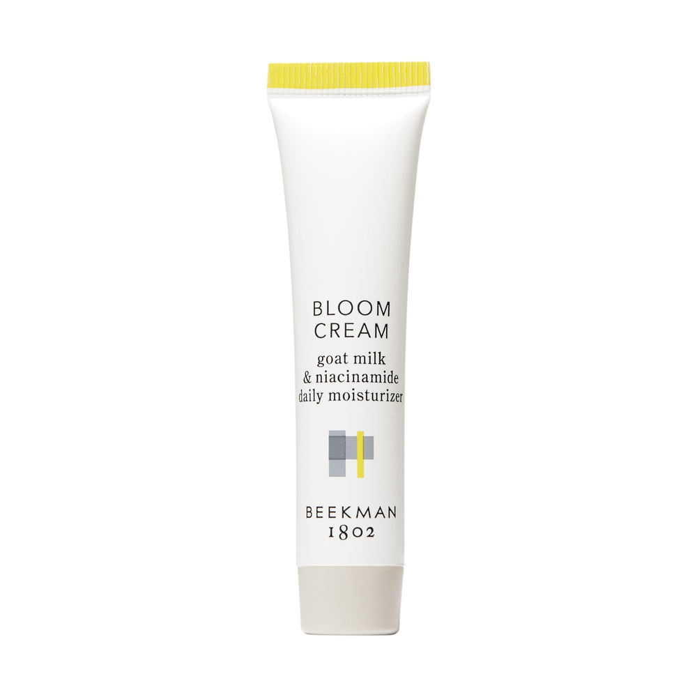Beekman 1802 Bloom Cream goat milk jar close-up for deep hydration and barrier support.