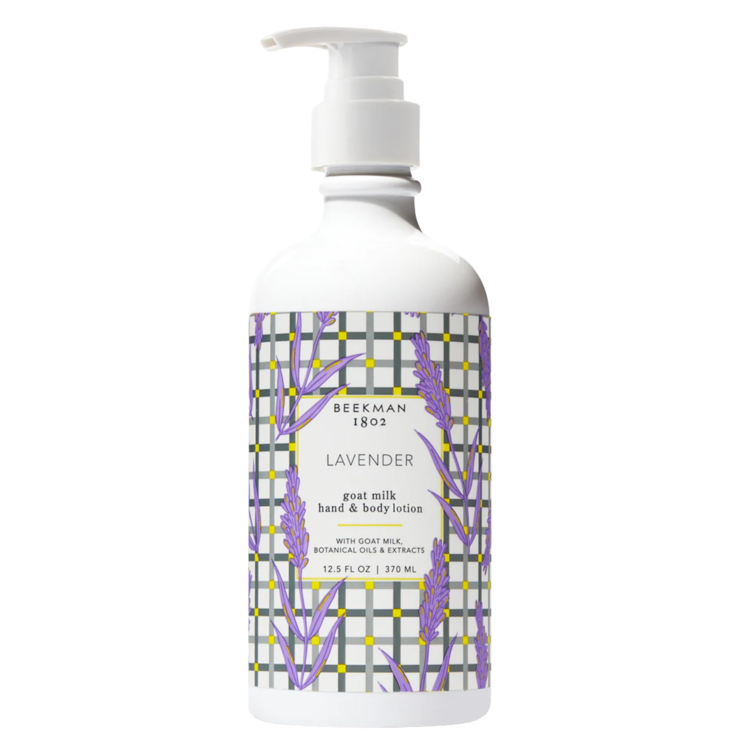 Beekman 1802 goat milk body lotion lavender bottle for moisturized skin.