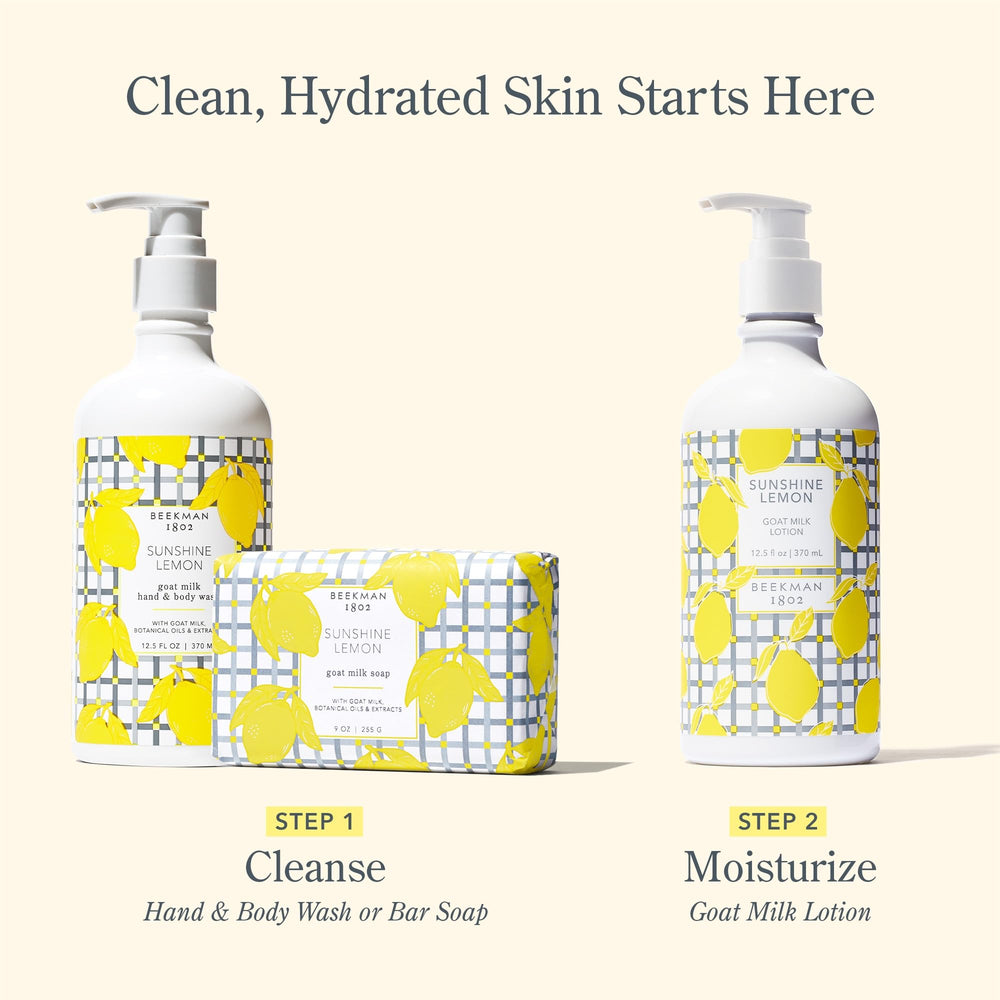 Beekman 1802 hand wash on sink showing gentle, moisturizing lather