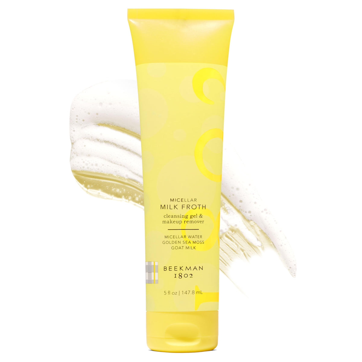 Beekman 1802 micellar milk froth cleanser bottle for a gentle daily cleanse and makeup removal.