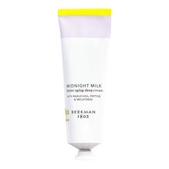 Beekman 1802 Midnight Milk sleep mask jar; rich hydration overnight for plumper skin.