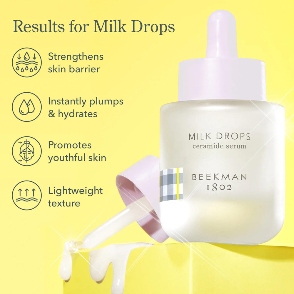 Beekman 1802 Milk Drops Ceramide Serum ingredients-goat-milk emphasizes goat milk benefits and hydration.