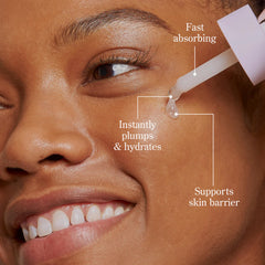 Beekman 1802 Milk Drops Ceramide Serum texture swatch highlights silky, lightweight feel.