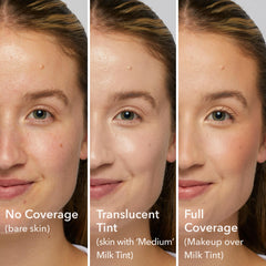 Beekman 1802 Milk Tint applied on skin demonstrates natural finish and pore blurring.