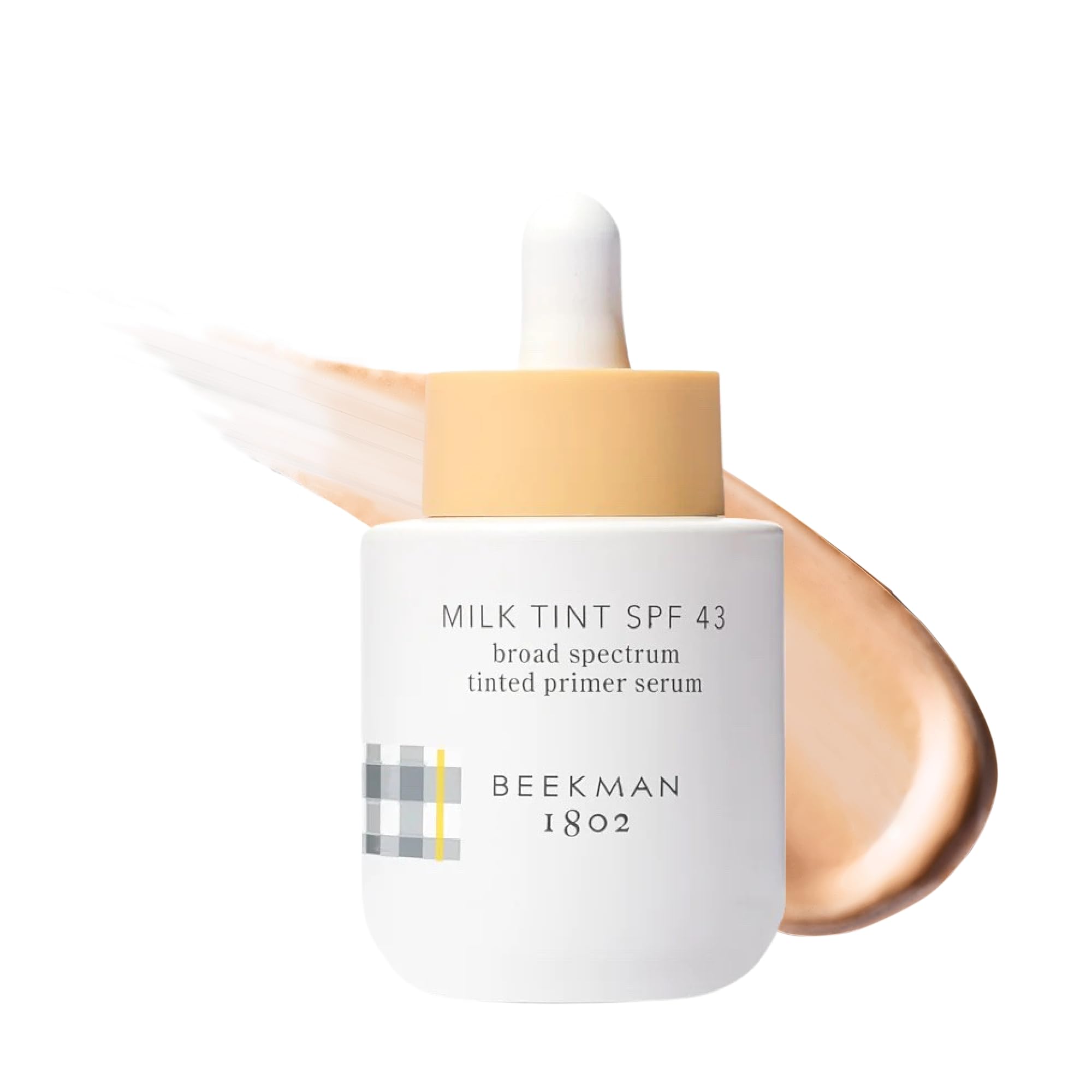 Beekman 1802 Milk Tint bottle with SPF 43 for everyday sun protection and easy makeup wear.