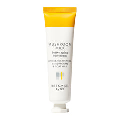 Beekman 1802 Mushroom Goat Milk Eye Cream jar closeup for deep under-eye hydration