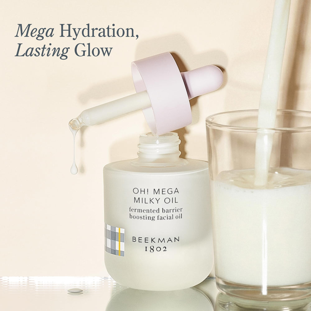Beekman 1802 Oh! Mega Milky Oil texture swirl showing silky slip and hydration.