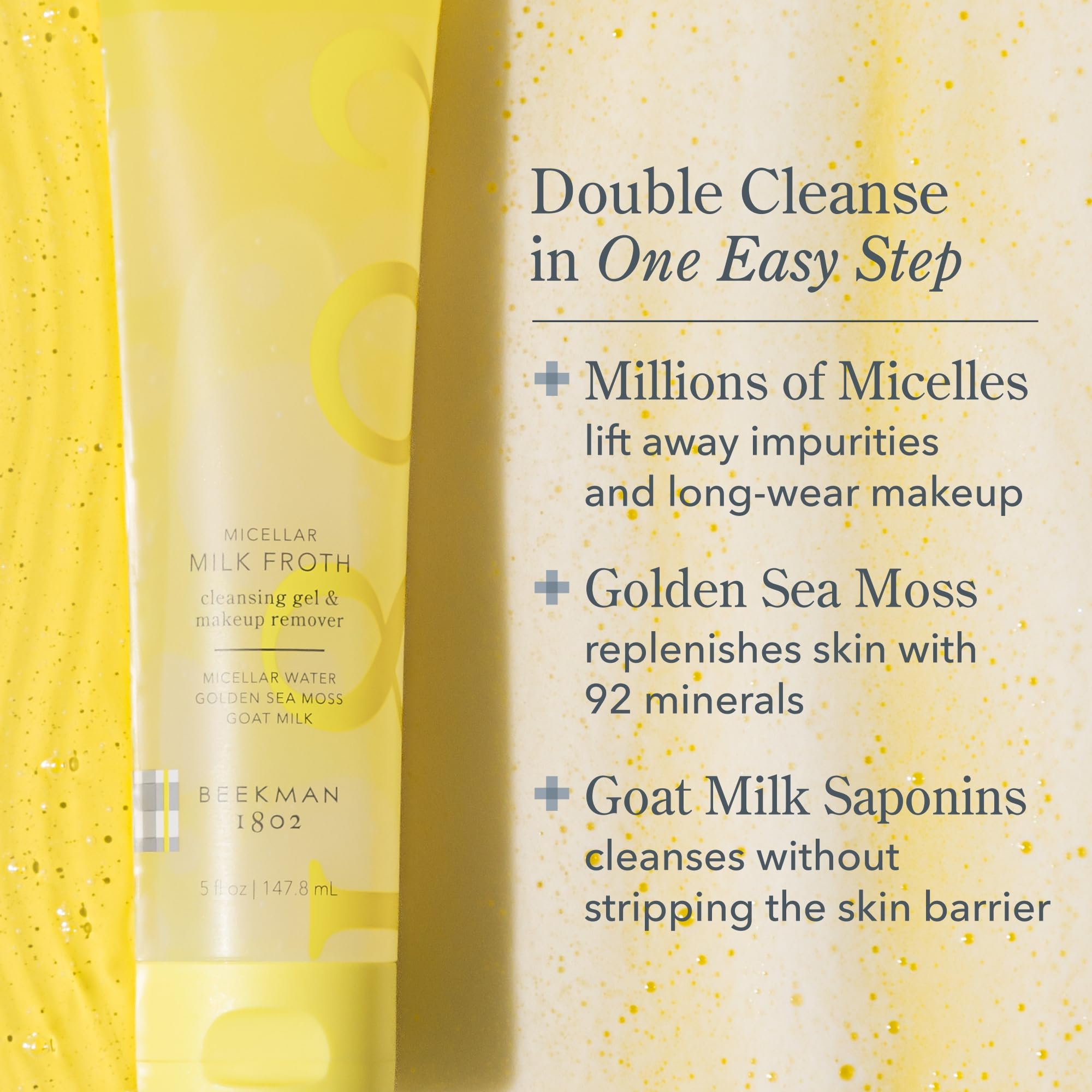 Beekman 1802 pH-balanced goat-milk cleansing maintains skin balance during routine.