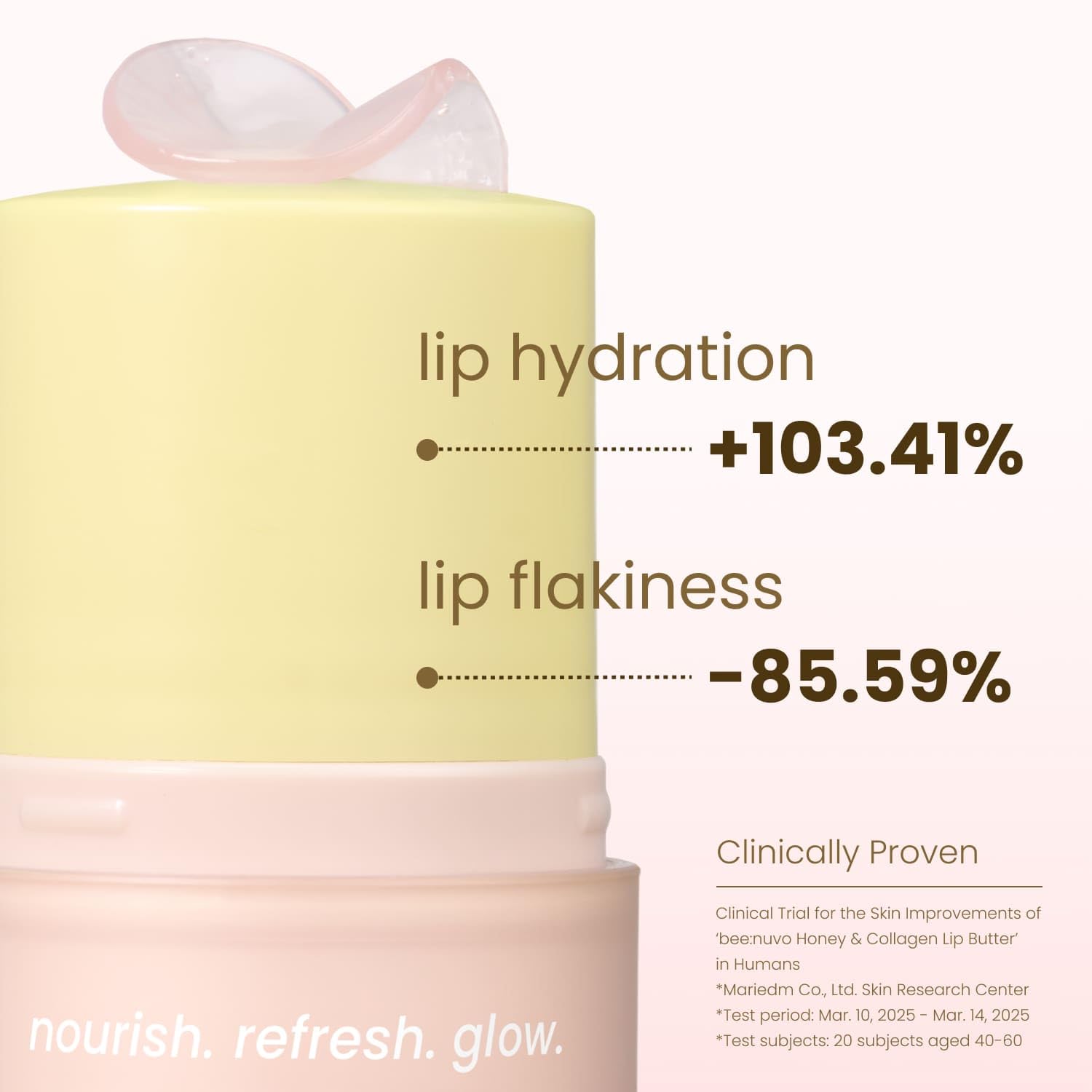 Beenuvo Honey & Collagen Lip Butter applied on lips for hydration base.