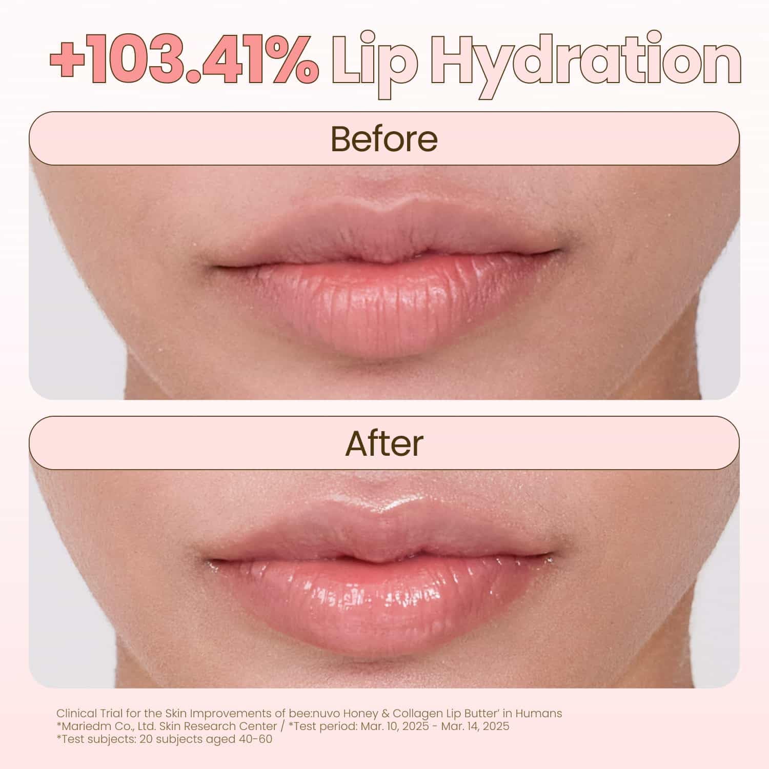 Creamy texture of Beenuvo Honey & Collagen Lip Butter on the lips.