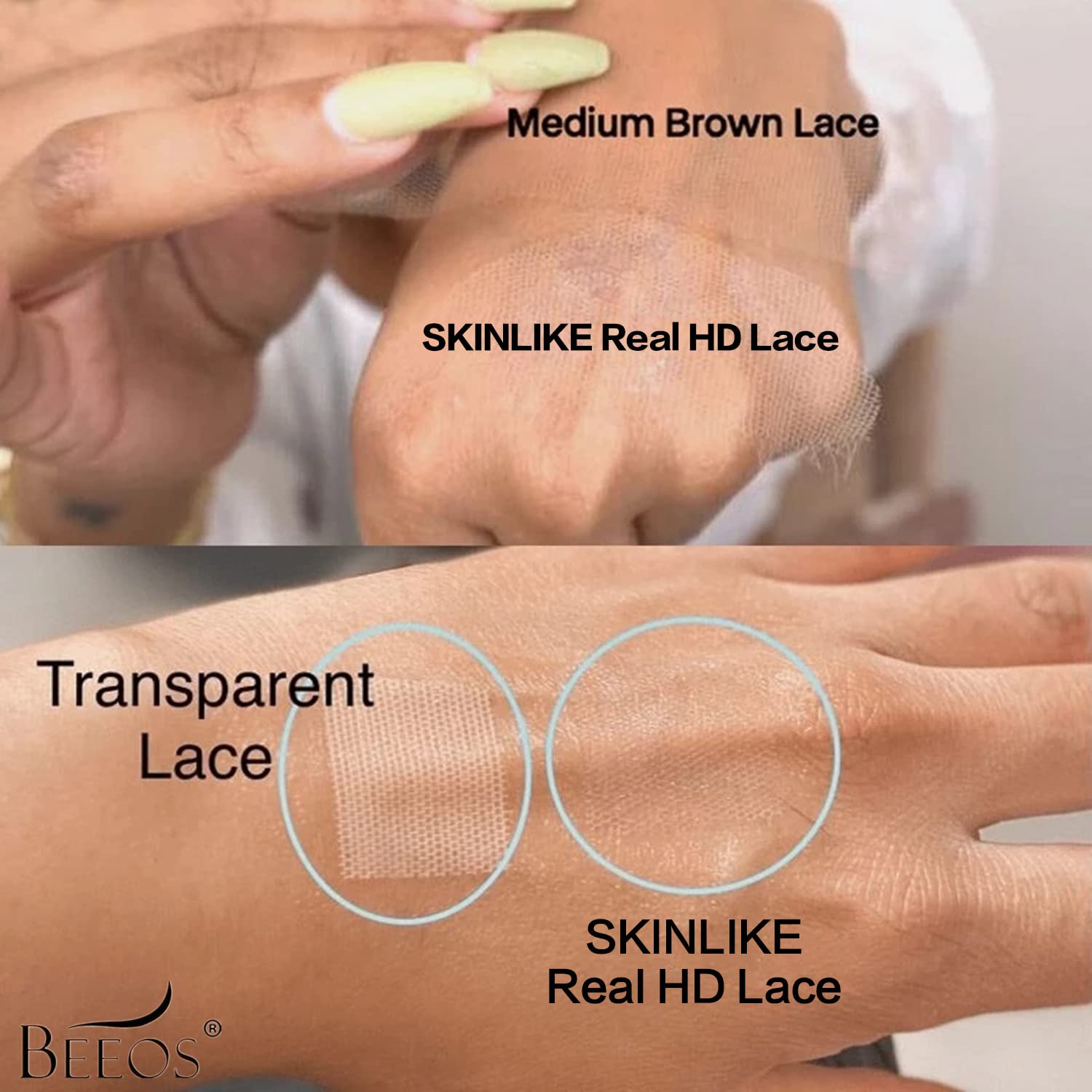 Beeos Invisible Film lace closure creates an undetectable scalp appearance.