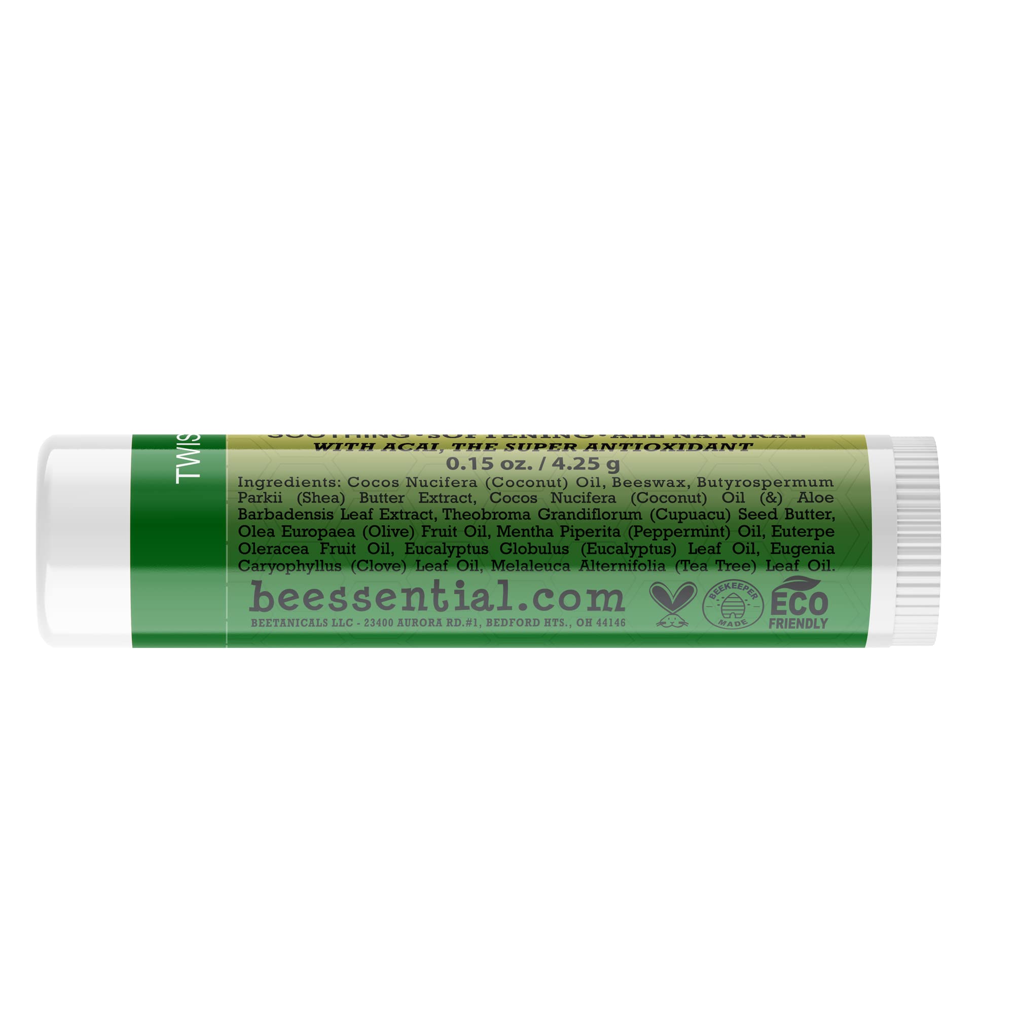 Beessential Beekeeper peppermint lip balm tubes showcasing refreshing cooling formula