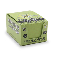 Beessential coconut lime lip balm application shows smooth glide for comfortable hydration.