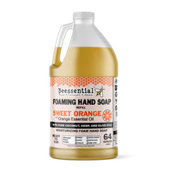 Beessential orange foaming hand soap refill bottle with moisturizing aloe and honey for daily use.