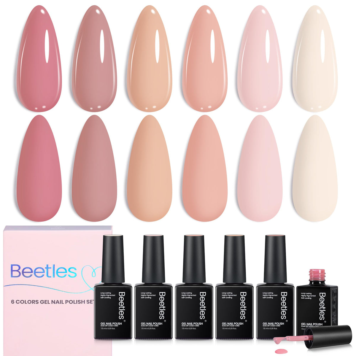 Beetle Nude Pink Gel Polish Set closeup bottle demonstrates premium salon-grade formula for home use.