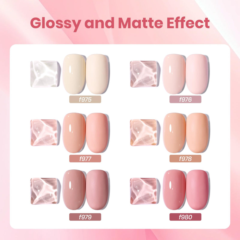 Beetle Nude Pink gel polish set color swatches show versatile nude and pink tones.