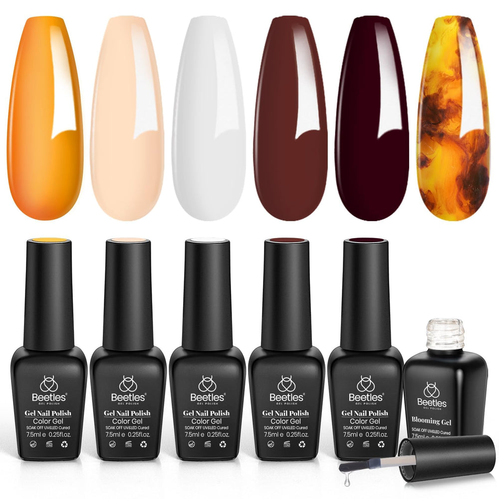 Beetles Amber Attraction manicure idea with five shades in one set.