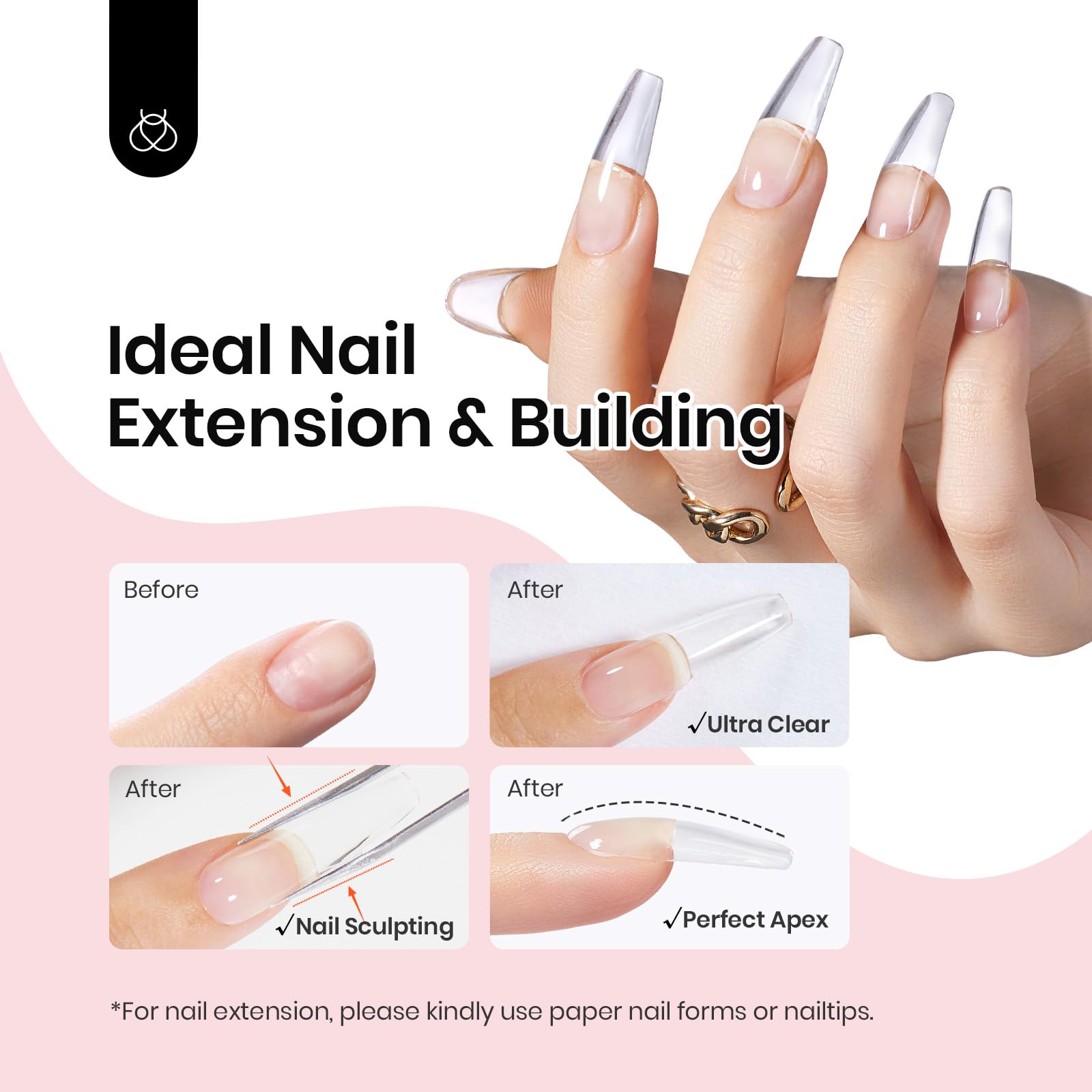 Beetles Gel enables apex building and form extensions with minimal reshaping.