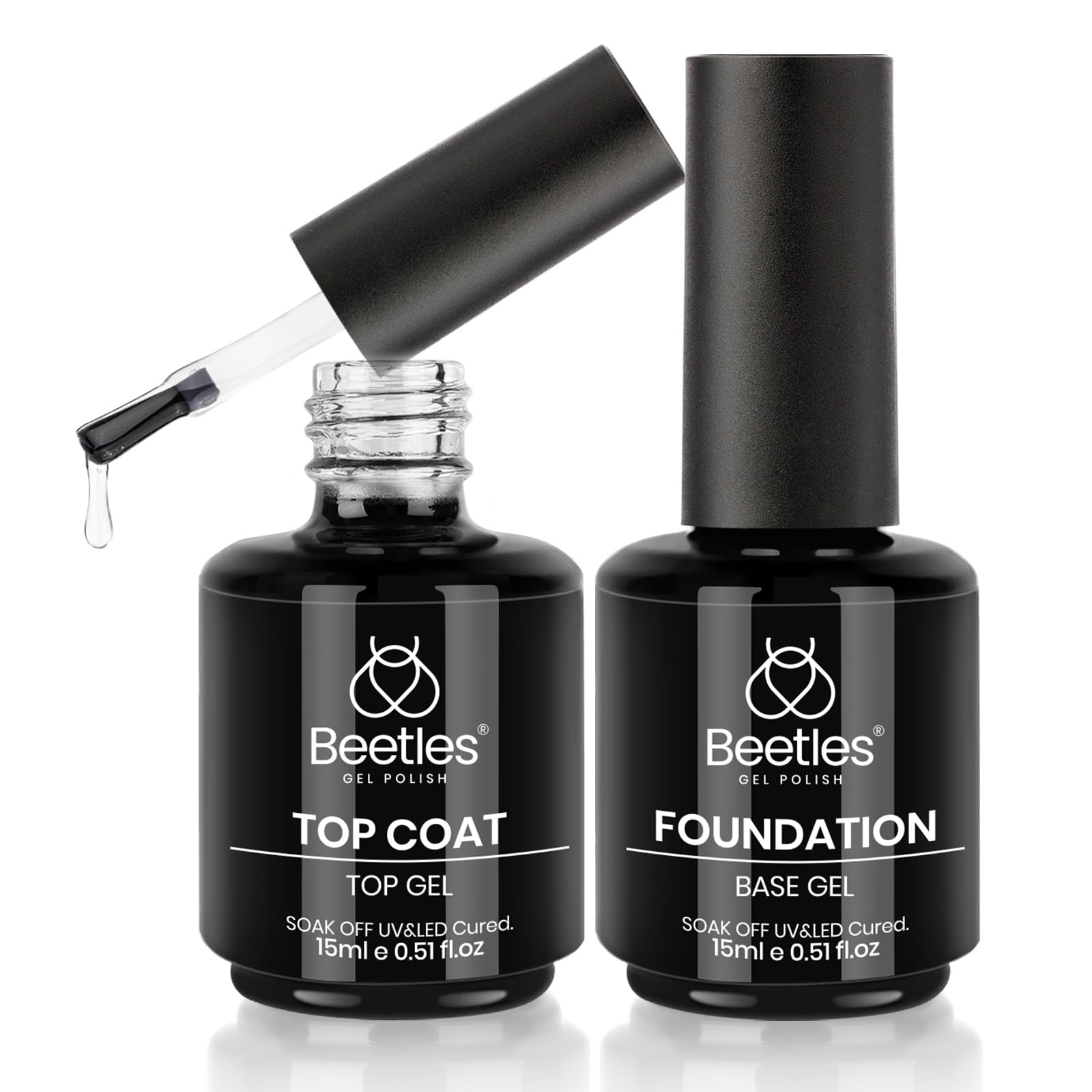 Beetles Base Coat 15ml provides sticky foundation for durable gel nails.