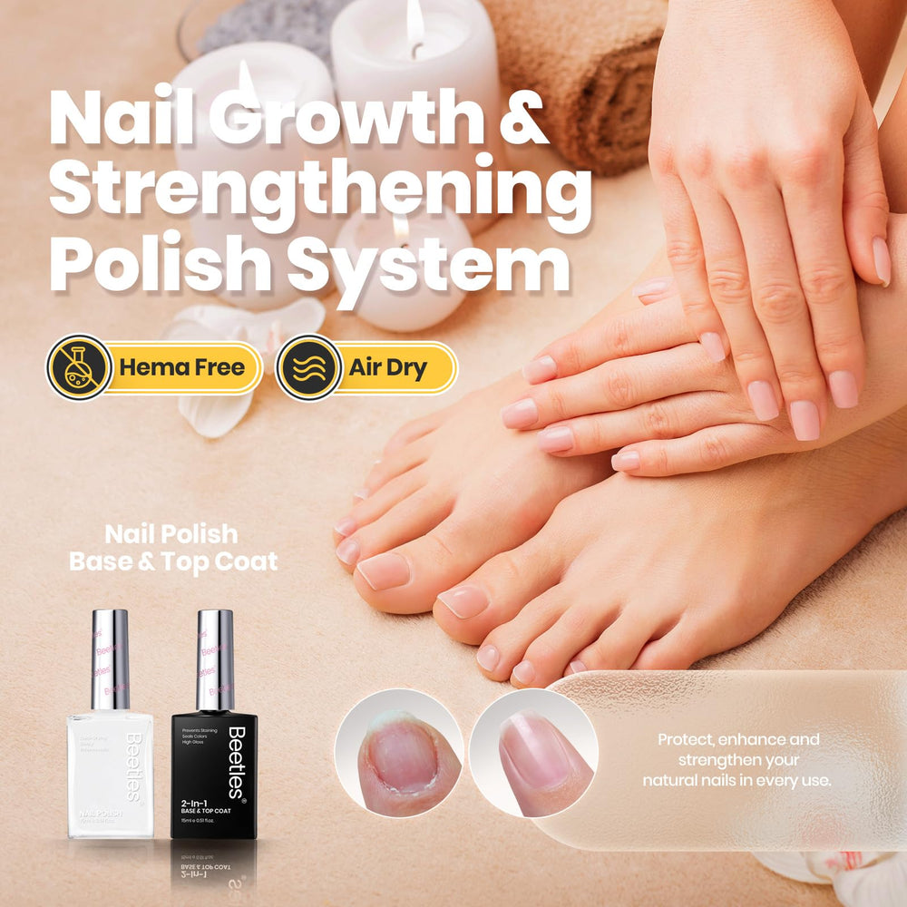 Beetles 2in1 base top coat shows quick-dry shine and durable protection.