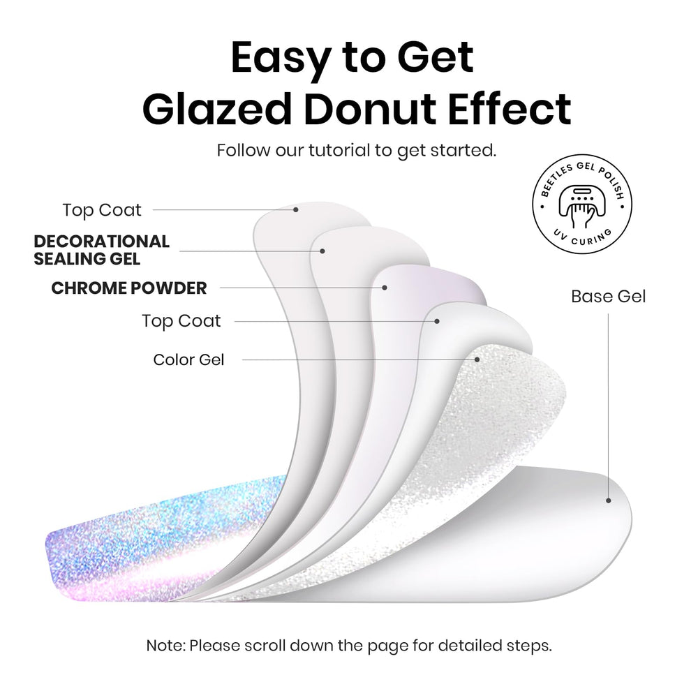 Beetles Base Top Gel Kit with brush enables smooth chrome manicures.