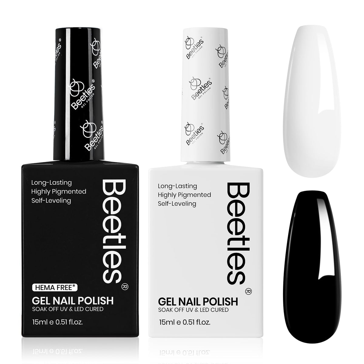 Beetles black and white gel polish bottle with color label for quick shade matching